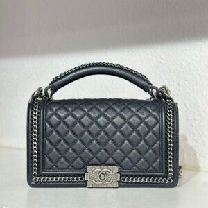 Chanel Black Leather Medium Boy Bag Shoulder Bag With Top Handle Bag
